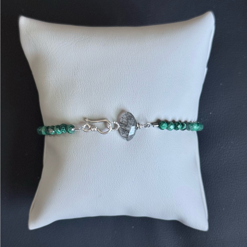Pita Dewar Malachite and Rudilated Quartz & Sterling Silver Bracelet